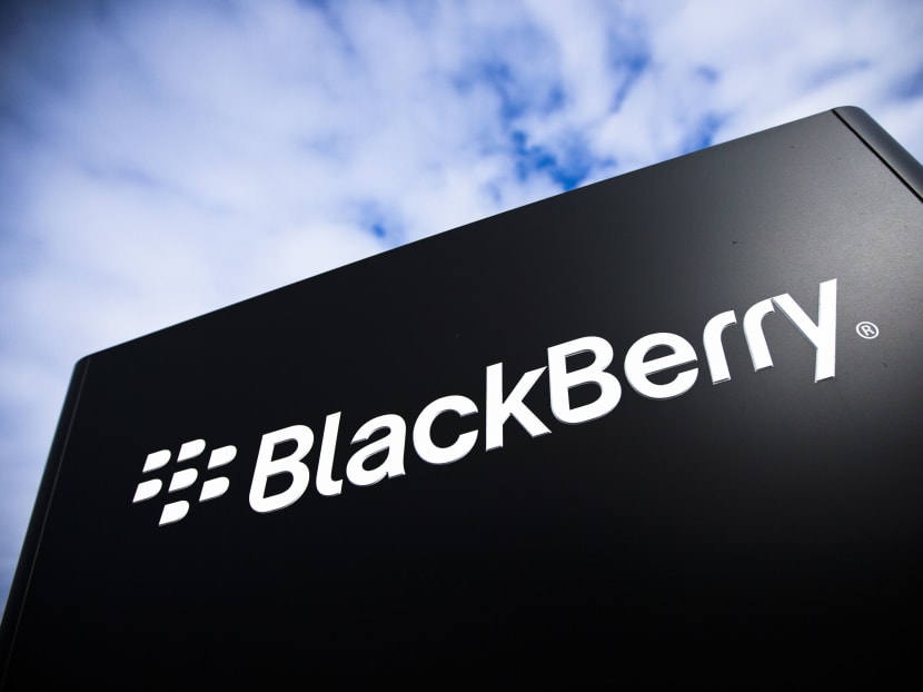 The BlackBerry logo at the BlackBerry campus in Waterloo on Sept 23, 2013. Photo: Reuters