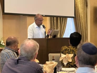 Minister for Home Affairs and Law K Shanmugam speaking at a pre-Passover celebration organised by the Jewish Welfare Board (JWB) at the Jacob Ballas Centre in Waterloo Street on April 11, 2024. 