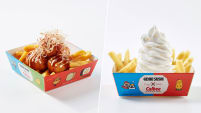 Calbee & Genki Sushi Launch Collab Jagabee Potato Sticks With Peach Soft Serve & Takoyaki