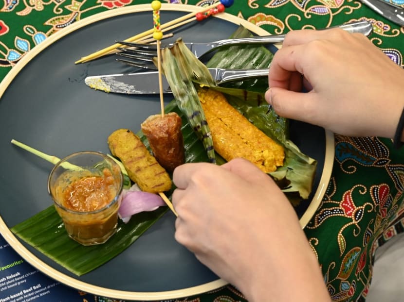 A guest having a plant-based meal during the launch of ADM's Plant-based Innovation Lab in Singapore on April 21, 2021.