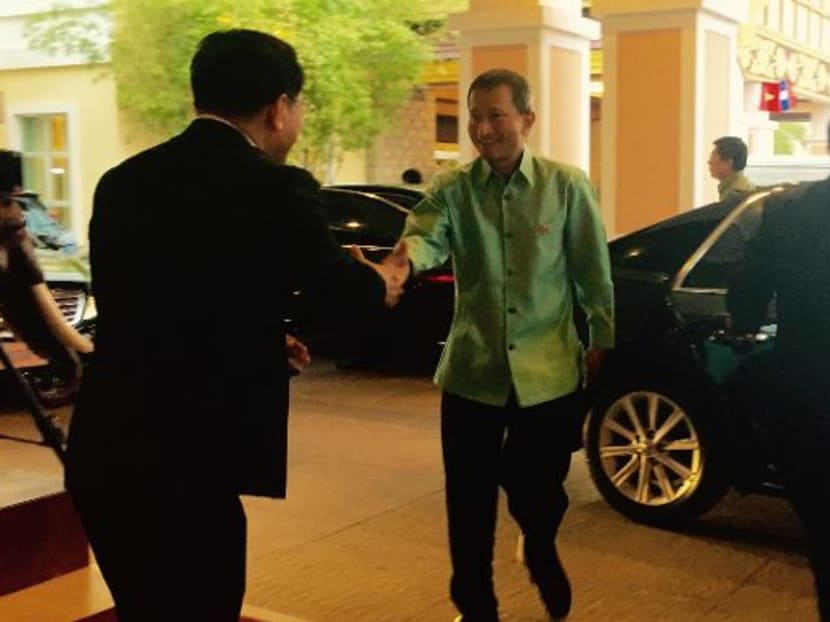 Singapore's Foreign Affairs Minister Dr Vivian Balakrishnan arrives at Don Chan Palace hotel for the ASEAN Foreign Ministers' Retreat in Vientiane, Laos. Photo: Hetty Musfirah Abdul Khamid/Channel NewsAsia