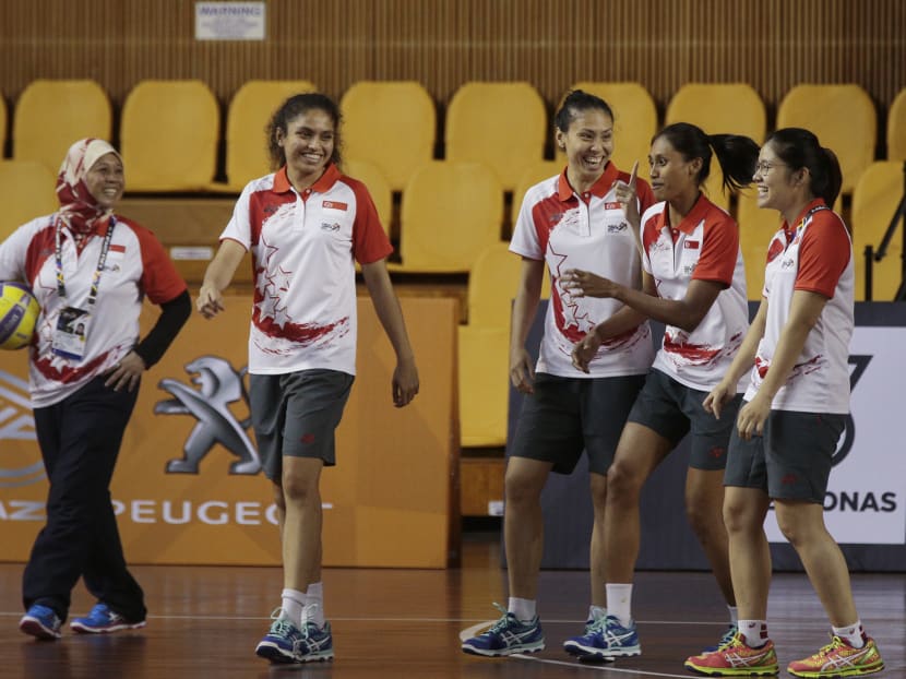 Singapore's national netballers looking relaxed ahead of their opening match at the SEA Games against Brunei on Monday, Aug 14. Photo: Jason Quah