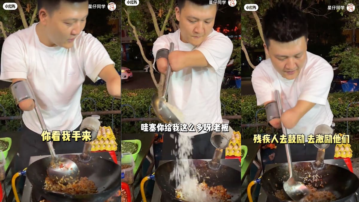 失去双手依然自力更生中国无手男街头卖炒饭- 8world