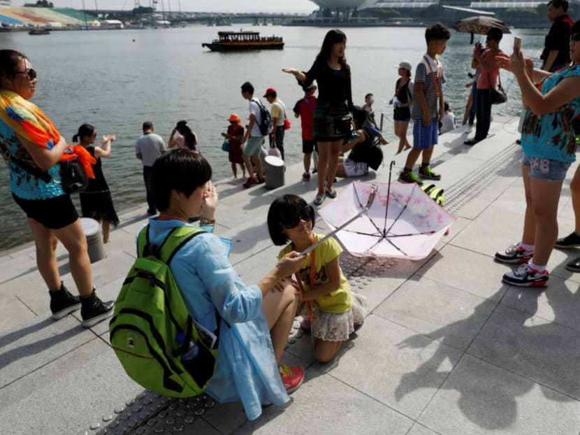 Tourists take photos at the Merlion Park in Singapore January 11, 2017
Photo: TODAY File Photo