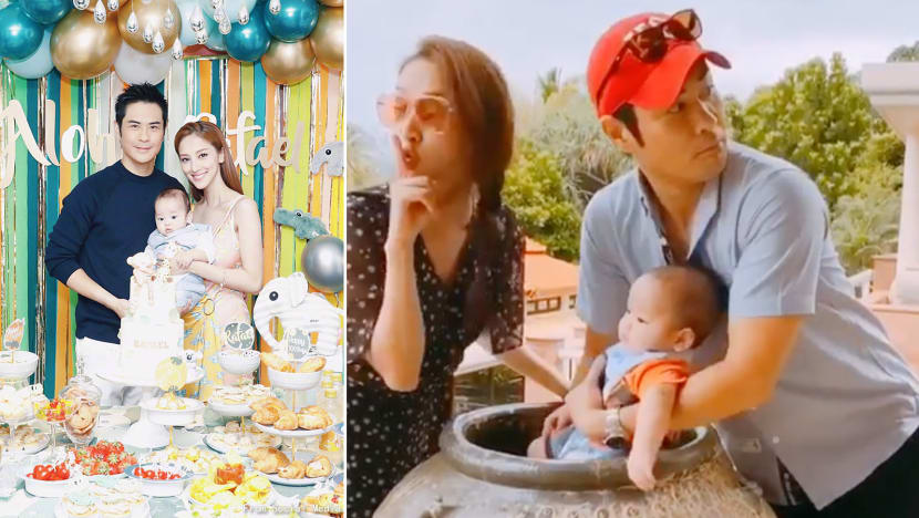 Grace Chan, Kevin Cheng goof around with their son