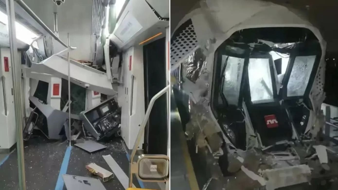 中国西安地铁试车疑发生事故 列车受损