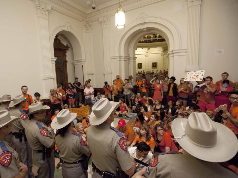 Abortion rights advocates protest outside of the Senate Chamber in Austin, Texas. Photo: AP