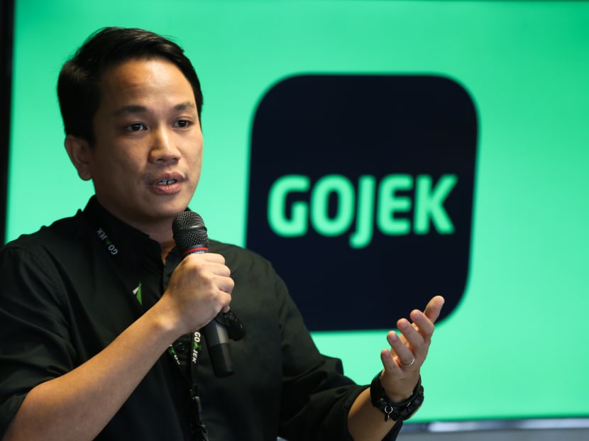 Gojek president Andre Soelistyo speaks at a press briefing on the ride-hailing application's beta launch in collaboration with DBS Bank, on Nov 29, 2018.