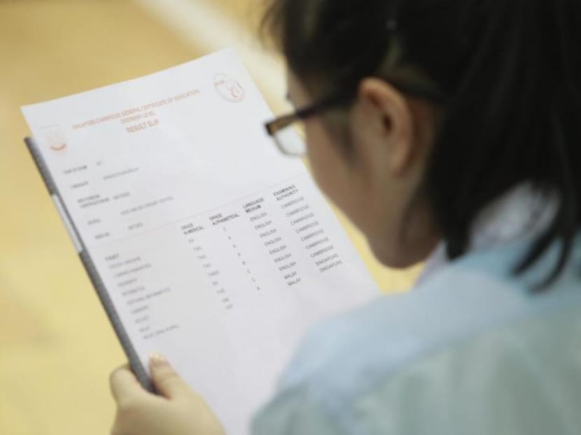 A student from Ngee Ann Secondary School looking at her "O" level results on Jan 9, 2012. Photo: Wee Teck Hian