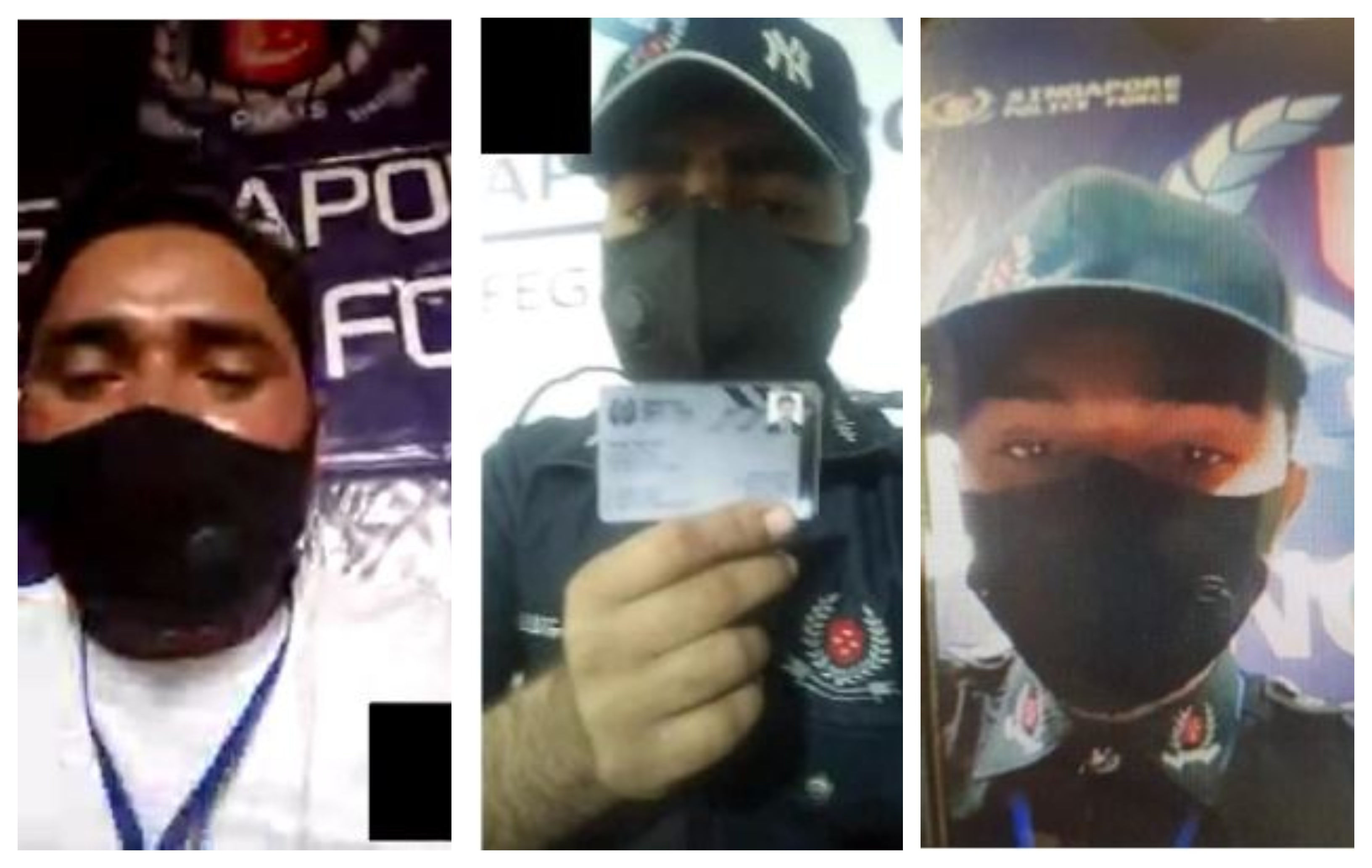 Screenshots of video calls from scammers impersonating the police. Screenshots of video calls from scammers impersonating the police.