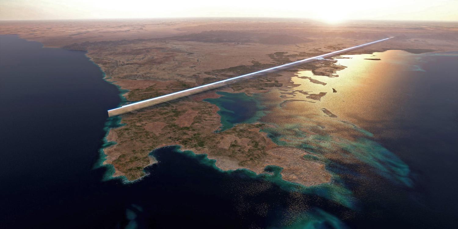 A handout picture showing the design plan for the 170km-long, 500m-tall parallel structures of an "eco-city" known collectively as The Line, in the heart of the Red Sea megacity Neom.
A handout picture showing the design plan for the 170km-long, 500m-tall parallel structures of an "eco-city" known collectively as The Line, in the heart of the Red Sea megacity Neom.