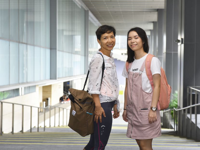 Ms Goh Beng Sim (left) and her daughter Trina Lim will be pursuing nursing degrees at the same time at the NUS Alice Lee Centre for Nursing Studies. Ms Goh is on a two-year programme and Ms Lim will undergo a three-year programme.