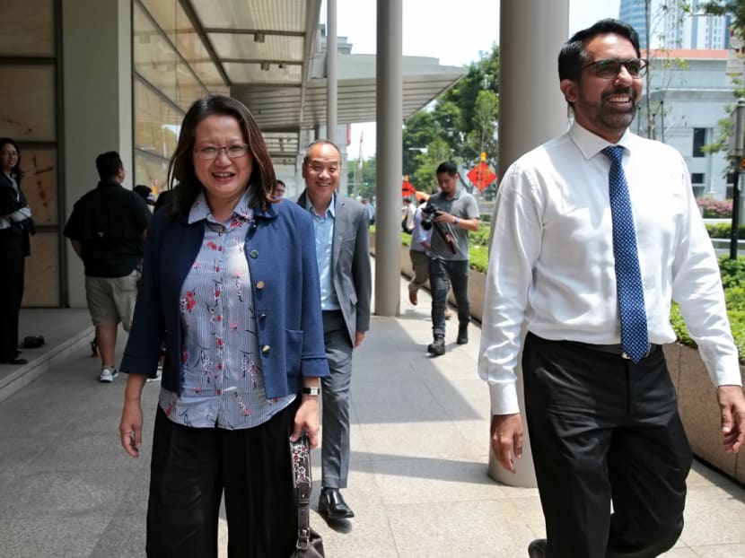Ms Sylvia Lim, Mr Low Thia Khiang and Mr Pritam Singh at the Supreme Court of Singapore on Oct 5, 2018. They are embroiled in two multi-million-dollar civil lawsuits initiated by an independent panel acting on behalf of the Workers' Party-run Aljunied-Hougang Town Council as well as Pasir Ris-Punggol Town Council.