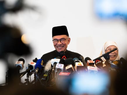 Malaysia's new Prime Minister, Mr Anwar Ibrahim, holding his first press conference on Nov 24, 2022, at Kajang, Malaysia.