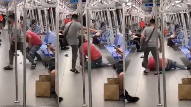 两男地铁上大打出手 吓坏其他乘客