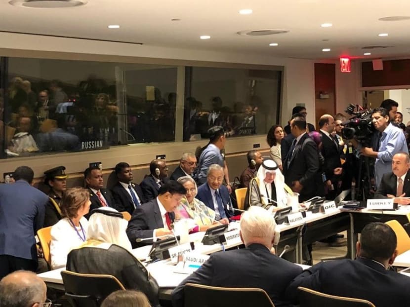 Dr Mahathir Mohamad speaks during an event at the 74th United Nations General Assembly in New York, Sept 25, 2019.