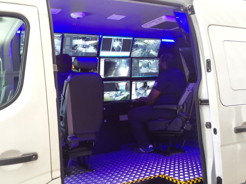 Concorde Security's mobile command centre is a vehicle equipped with surveillance features that reduces dependence on manpower. Photo: Kelly Ng/TODAY