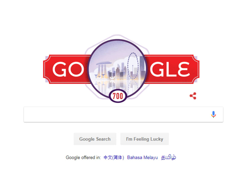 This “Singapore Bicentennial” Google Doodle replaces the search engine’s logo on its Singapore homepage.