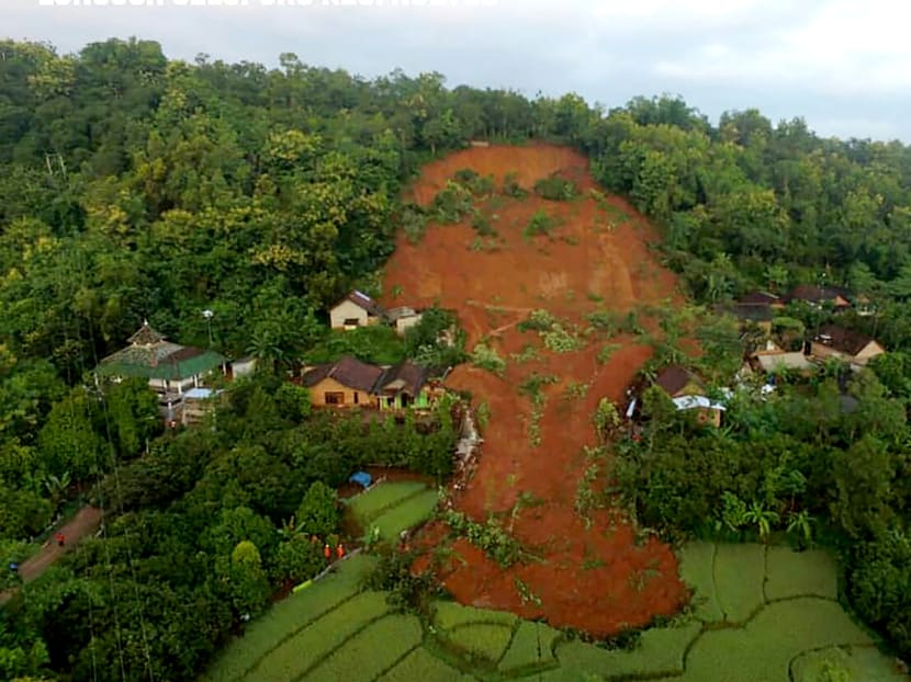 The damages from a landslide in Nganjuk, East Java province on Feb 15, 2021.
