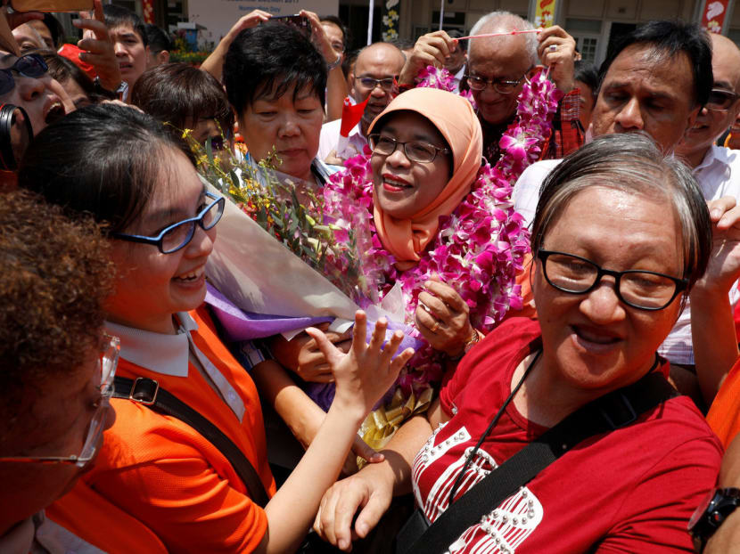 Singapore's President-elect Halimah Yacob leaves the nomination centre in Singapore. Photo: Reuters