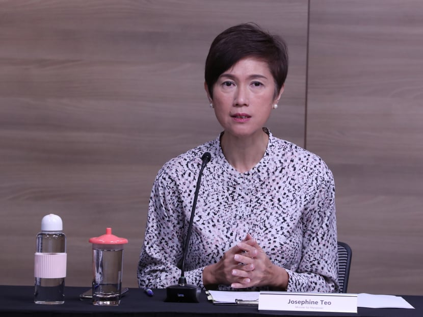 Manpower Minister Josephine Teo speaks at a press briefing following the release of Singapore’s second quarter economic figures, Aug 11, 2020.
