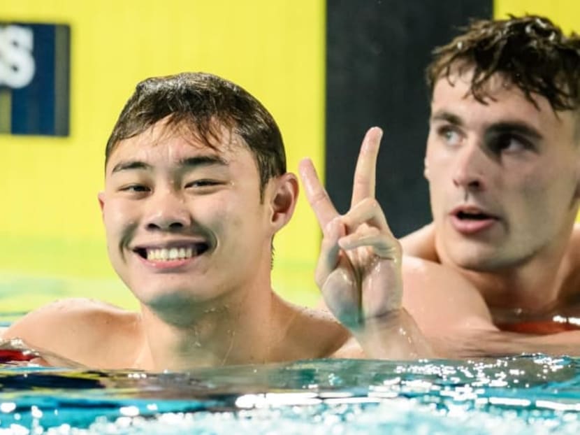 Singapore swimmer Teong Tzen Wei reacts after winning the silver medal in the men’s 50m butterfly final at the 2022 Commonwealth Games.