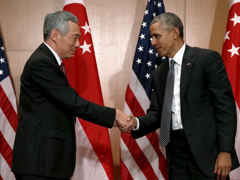 PM Lee Hsien Loong and US President Barack Obama shake hands after their bilateral meeting alongside the East Asia Summit (EAS) in Kuala Lumpur, Malaysia Nov 22, 2015. Reuters file photo