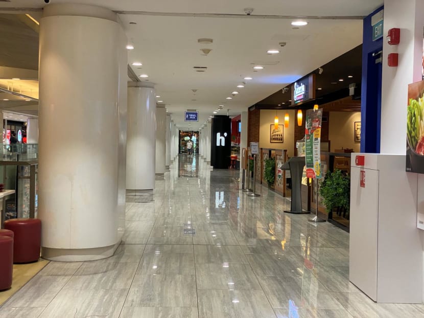 All was quiet along a row of eateries in Marina Square mall at around 4pm on Sept 28, 2022. All was quiet along a row of eateries in Marina Square mall at around 4pm on Sept 28, 2022.