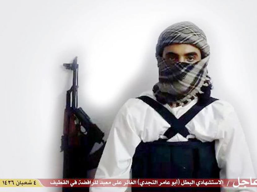 This image taken from a militant website associated with Islamic State extremists, posted Saturday, May 23, 2015, purports to show a suicide bomber identified as a Saudi citizen with the nom de guerre Abu Amer al-Najdi who carried out an attack on a Shiite mosque. Photo: Militant photo via AP