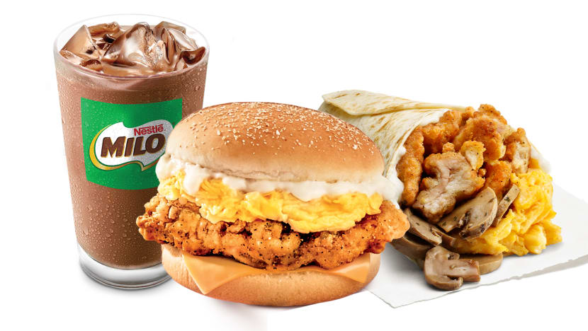 KFC’s Breakfast Items With Iced Milo At Discounted Prices, Including Scrambled Egg Chicken Burger