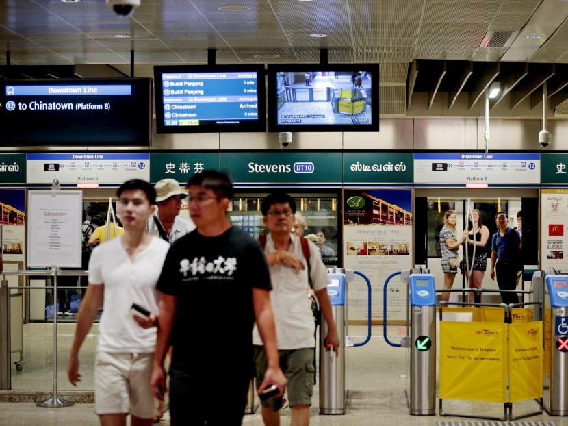 Commuters at the Stevens MRT station on the Downtown Line. Photo: Jason Quah/TODAY