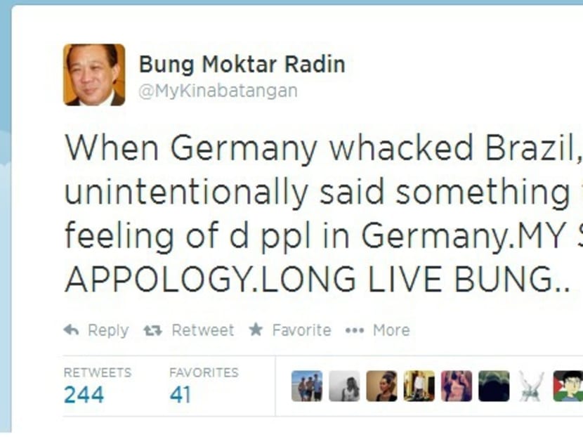Screenshot of Malaysian Member of Parliament Bung Mokhtar Radin's tweet.