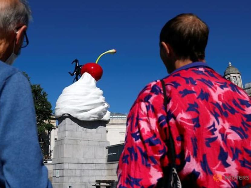 Giant cherry with cream, fly and drone unveiled on London's Fourth Plinth Giant cherry with cream, fly and drone unveiled on London's Fourth Plinth