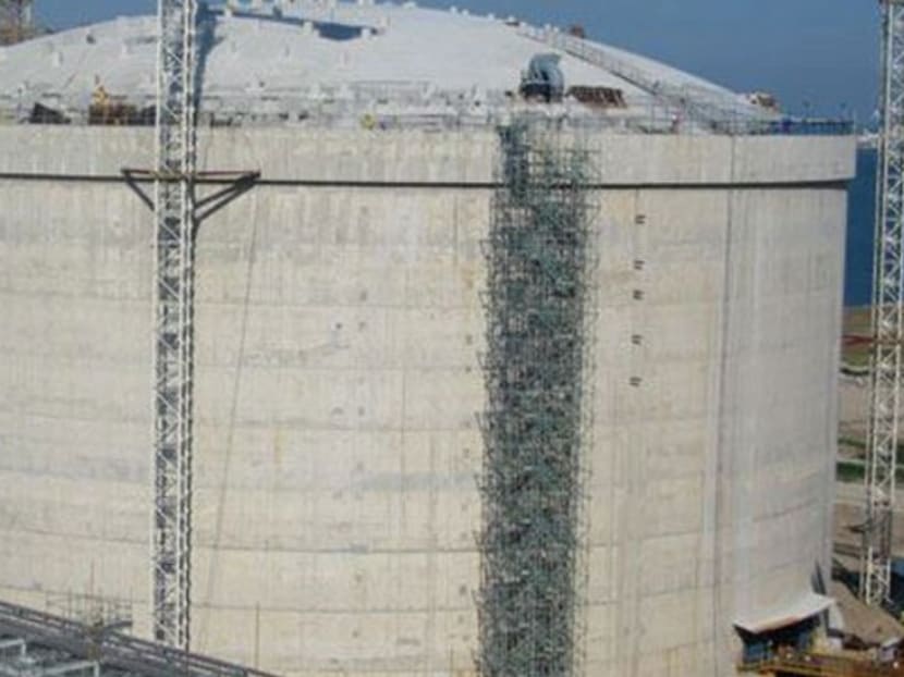 File photo of a liquefied natural gas tank under construction. Photo: Singapore LNG Corporation