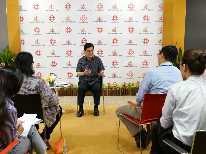 Mr Heng Swee Keat taking questions from eight Malaysian journalists from different publications at the 14th Malaysian Journalists Visit Programme held at Our Tampines Hub.
