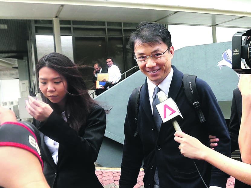 Tey Tsun Hang leaving court yesterday. He said he had prepared papers to appeal against his conviction. Photo: Ernest Chua