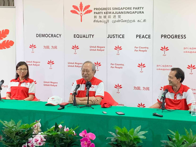 Progress Singapore Party members (from left) Hazel Poa, Tan Cheng Bock and Leong Mun Wai during a press conference at the party's headquarters on July 14, 2020. Progress Singapore Party members (from left) Hazel Poa, Tan Cheng Bock and Leong Mun Wai during a press conference at the party's headquarters on July 14, 2020.