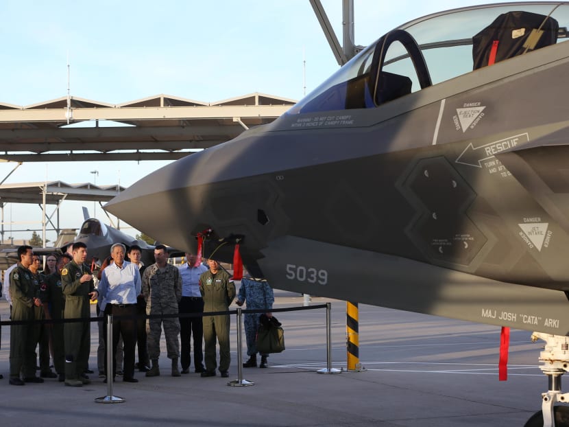 Defence Minister Ng Eng Hen viewing an F-35 Joint Strike Fighter aircraft at Luke Air Force Base in Glendale, Arizona.