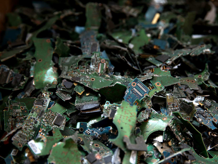 Circuit boards are punctured and shredded at Virogreen as an additional step in data protection. According to Virogreen, consumers are typically worried their data can be accessed from their discarded electronics.