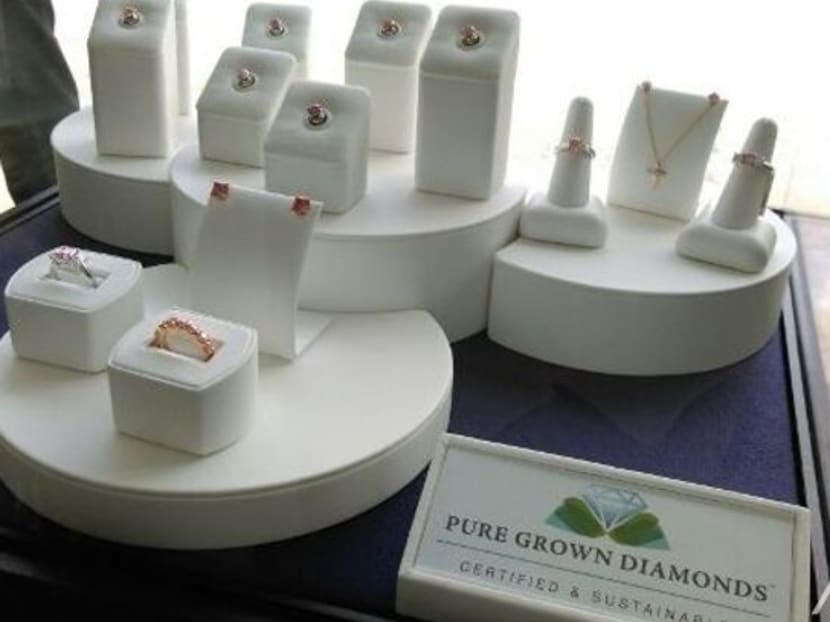 Some of the grown diamonds on display at IIa Technologies. Photo: Channel NewsAsia/Nicole Tan