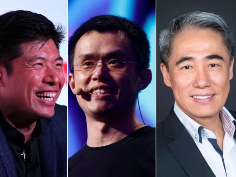 From left: Grab co-founder Anthony Tan, crypto billionaire Changpeng Zhao and former Nanyang Technological University professor Shi Xu.