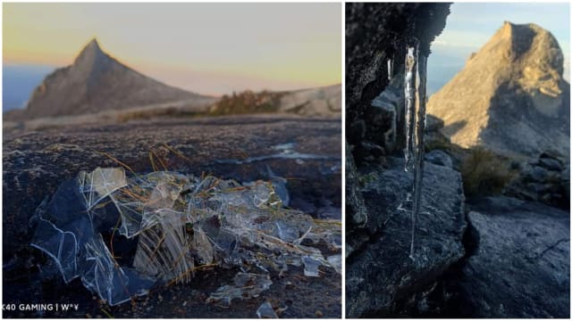 沙巴神山气温降至结冰 岩石挂着冰柱成热带奇景