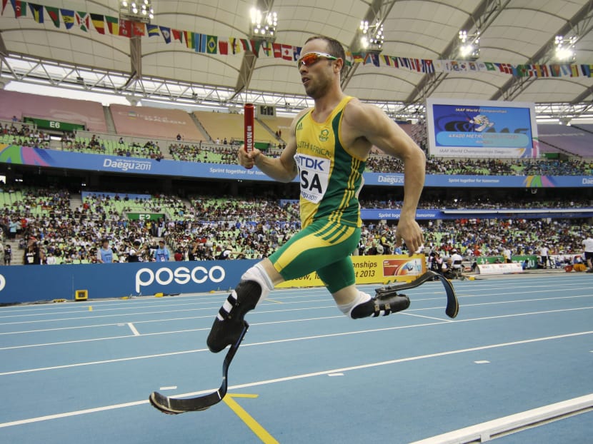 In this Sept 1, 2011 file photo, South Africa's Oscar Pistorius competes in a qualification round for the Men's 4x400m relay at the World Athletics Championships in Daegu, South Korea. Photo: AP