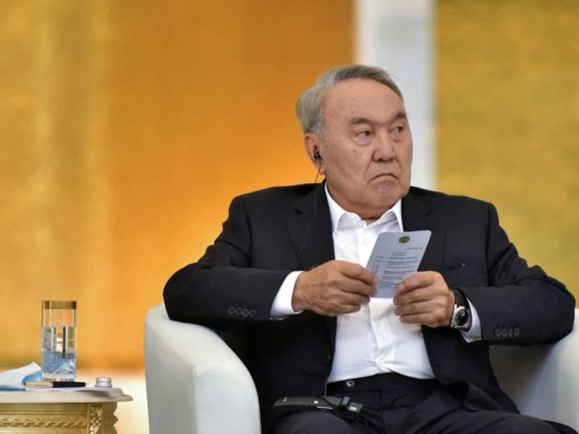 FILE PHOTO: Kazakhstan's former President Nursultan Nazarbayev takes part in the opening of a new mosque in Nur-Sultan, Kazakhstan, August 12, 2022. The country's parliament renamed the capital from Nur-Sultan to Astana on Sept. 16, 2022. REUTERS/Turar Kazangapov/File Photo