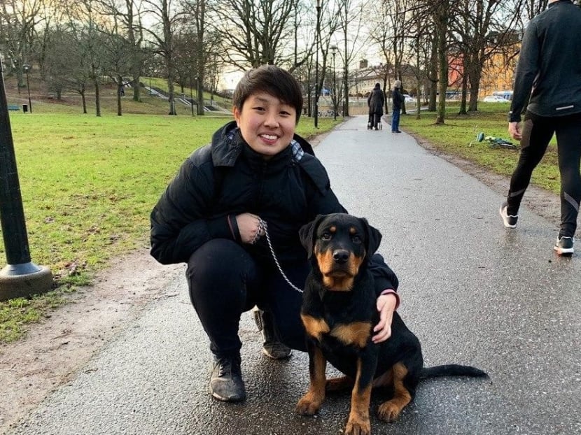 The author with her dog, Mino, which she got in Stockholm after moving there early this year to work as a full stack developer.