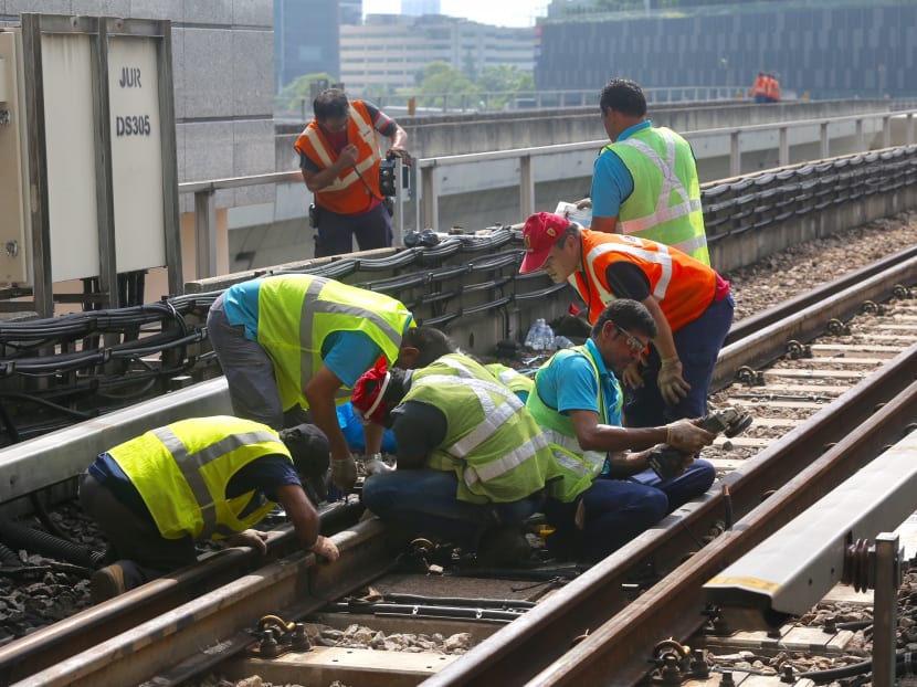 Reporters were given a peek into the work being done during a visit to the Jurong East MRT Station. Photo: Koh Mui Fong/TODAY