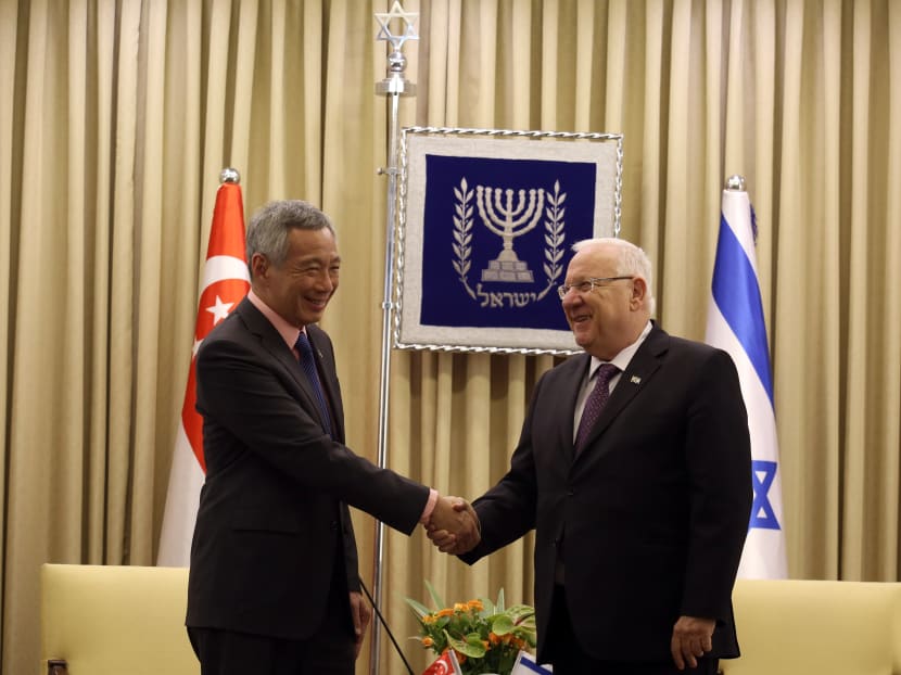 PM Lee Hsien Loong meets Israeli President President Reuven Rivlin at the presidential compound in Jerusalem on April 20, 2016. Photo: AFP