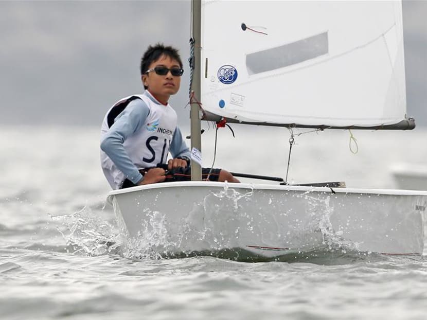 Singapore’s Raynn Kwok in action during the Optimist Men's One Person Dinghy Race 11. Photo: Sport Singapore