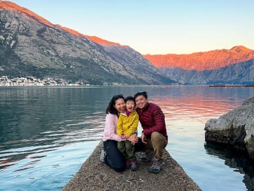 Mr Rakcent Wong and Ms Carol Tan with their son Atlas Wong in Tivat, Montenegro in February 2024.