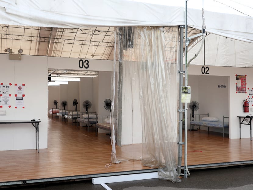 The Community Recovery Facility, which is at the outdoor area of the Changi Exhibition Centre, can house up to 1,700 patients. The Community Recovery Facility, which is at the outdoor area of the Changi Exhibition Centre, can house up to 1,700 patients.